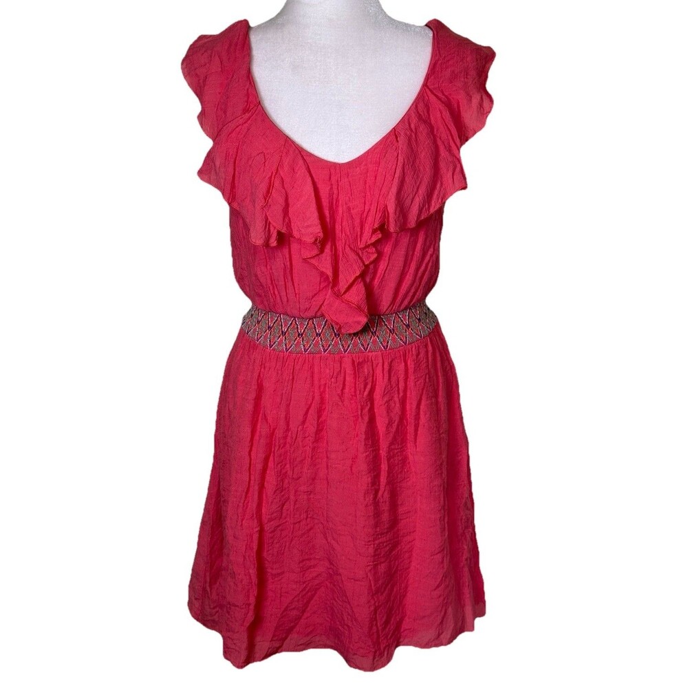 Women’s Festival Boho Sundress Ruffle Front‎ Smocked Waist Cap Sleeve Size Large